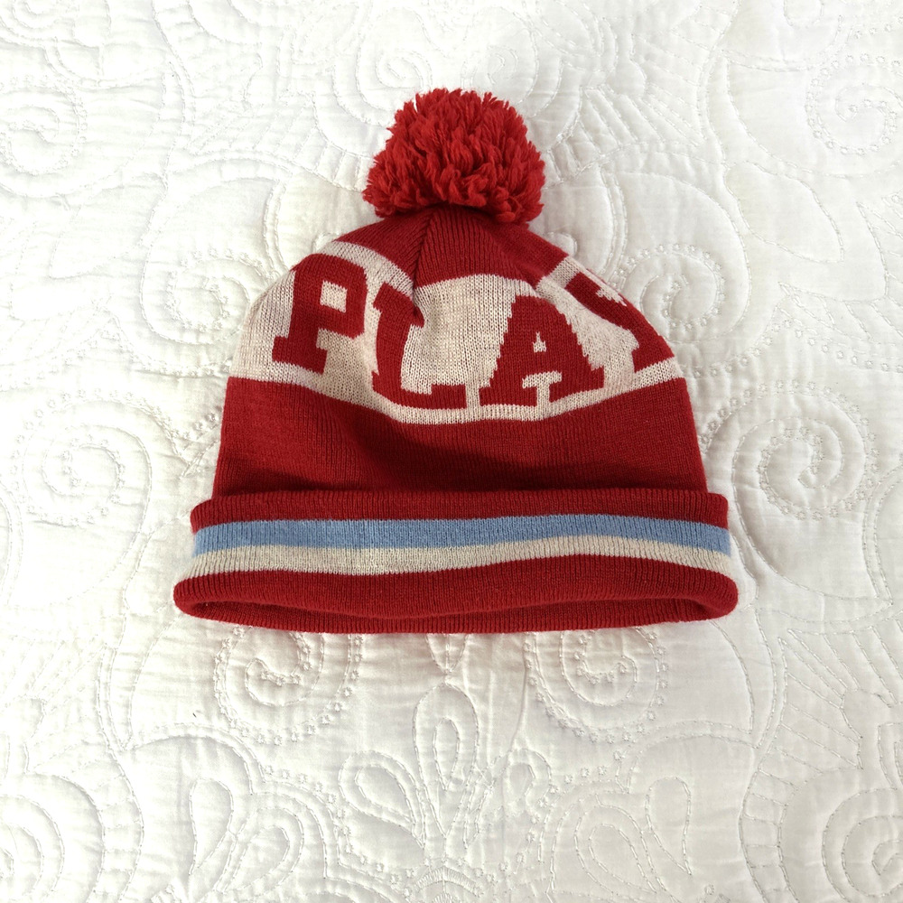 1977 Play Cloths Beanie Pompom Play Red Wool Blend